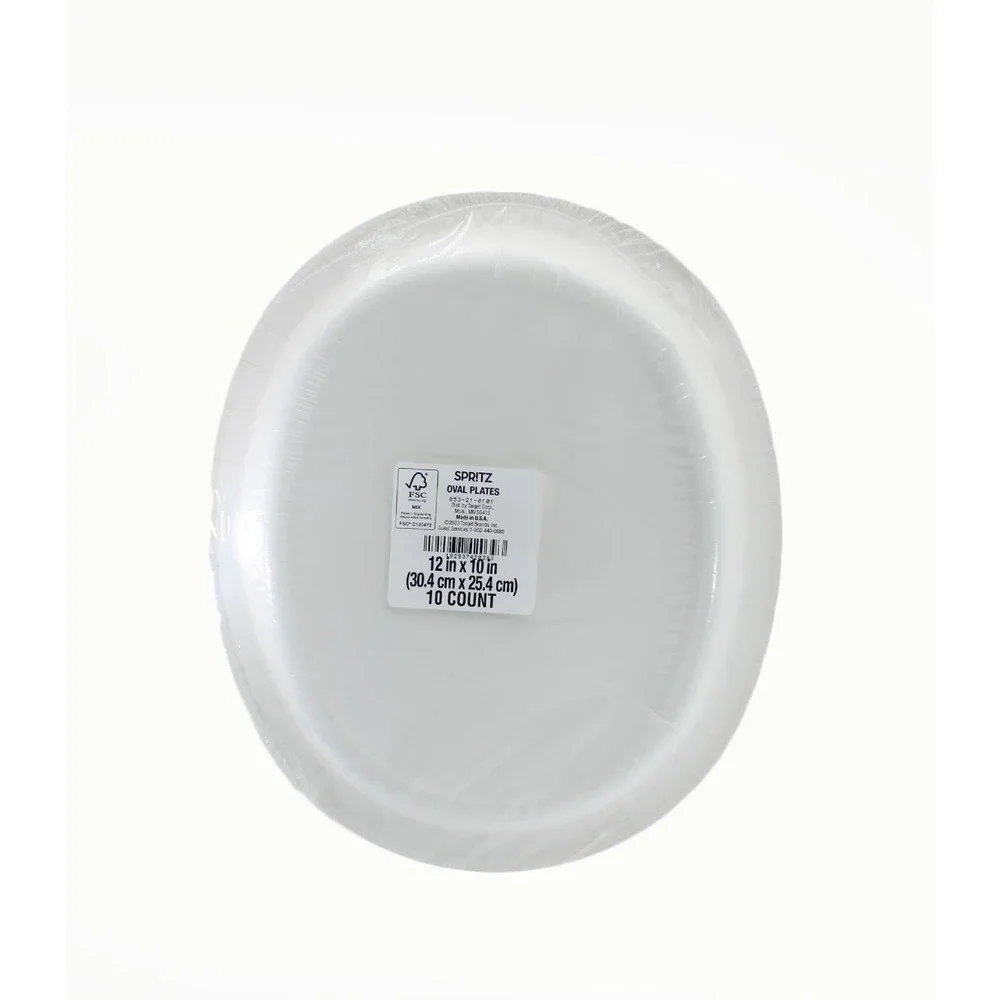 30 Pcs Spritz Oval Paper Plates 12 x 10 Inch White Disposable